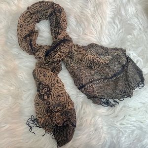 Bali Buyer’s Pure Silk Hand-Batiked Black & Ivory Fringed Scarf! So Chic!